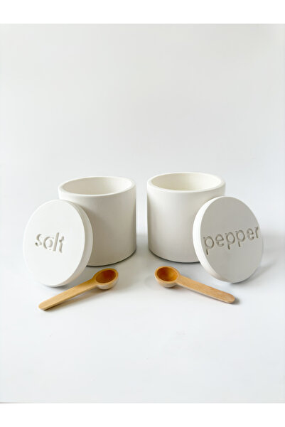 Genel Markalar Beyaz Beton Baharatlık Ve Biberlik Seti - Şık Mutfak Aksesuarı