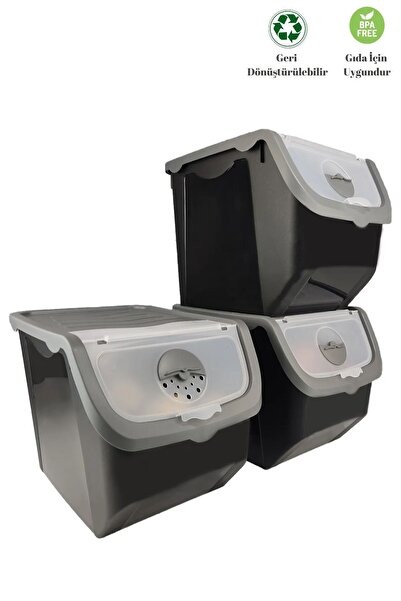 Digithome Coral 3'lü Soğan Patates Saklama Kabı 12 Litre - Gri C320.037