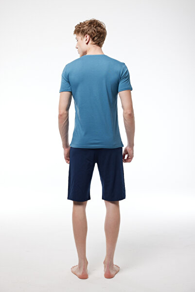 Malabadi Erkek Mavi V Yaka Şortlu Pijama Takımı 6023