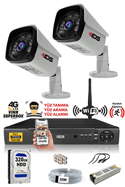 IDS 2 Kameralı Set - 5mp Sony Lensli Fullhd Gece Görüşlü Güvenlik Kamerası Si...