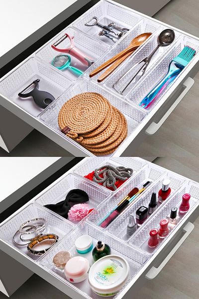 Nandy Home Sada 7 kusů bílé plastové lednice a skříňkového organizéru - zásuvka uvnitř - plastový materiál