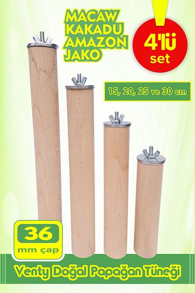 Vixpet Venty Natural Parrot Perch 36 mm Pack of 4 / Macaw, Cockatoo, Jako, Amazon Etc