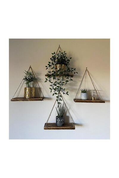 dekomar 4 Adet Dekoratif Halatlı Duvar Rafı Kitaplık & Çiçeklik