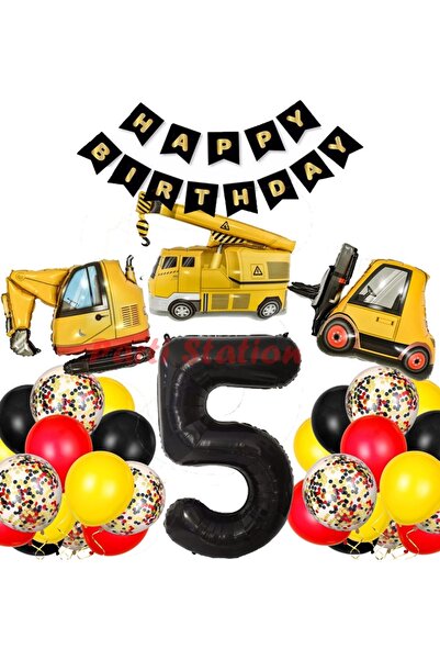 Parti Station İş Makinaları İnşaat Parti 5 Yaş Balon Set Kepçe Balon Vinç Bal...