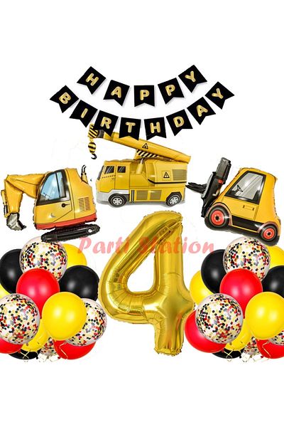 Parti Station Construction Equipment Construction Party 4 Year Old Balloon Set Ladle Balloon Crane Balloon Truck Balloon Birthday Set