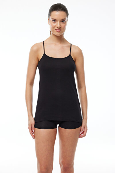 Malabadi Women's Black 6-Pack 100% Cotton Ribbed Rope Strap Undershirt 105-E