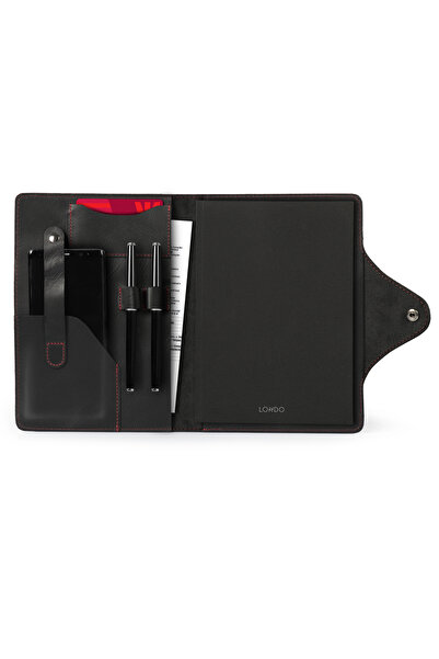 LONDO دفتر ملاحظات كبير الحجم من الجلد الطبيعي باللون الأسود