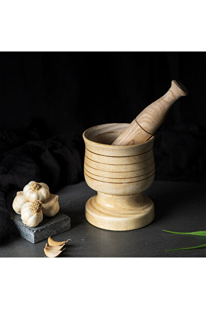 Hedisam Ahşap Havan, Sarımsak Dövme Kabı,sarımsak Döveceği Orta Boy 11 Cm