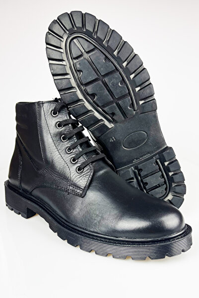 LUSIVE Hakiki Deri Siyah Soğuk Geçirmez, Kaymaz Kauçuk Taban, Fermuarlı Erkek Kışlık Bot