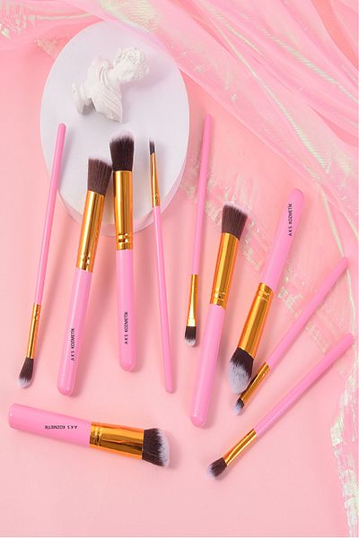 aks kozmetik Pink Color Makeup Brush Set of 10
