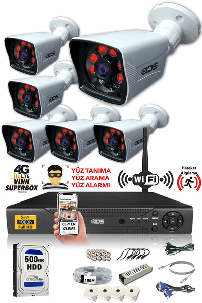 IDS 6 Kameralı Set - 5mp Sony Lensli Fullhd Gece Görüşlü Güvenlik Kamerası Sistemi - 2021-set6-500gb