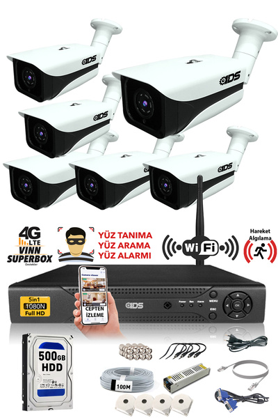 IDS 6 Kameralı Set - 5mp Sony Lensli Fullhd Gece Görüşlü Güvenlik Kamerası Si...