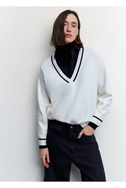 MANGO Woman Contrast V-Neck Sweater