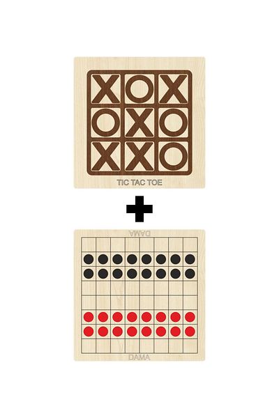 Ahtek Wooden Checkers + Tic-tac-toe Mind, Intelligence, Strategy and Skill Games Set