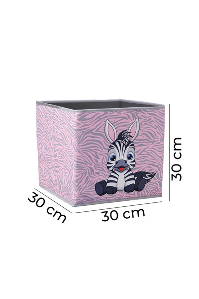PRENDİ HOME Zebra Baskılı Pudra Pembe Renk Kapaksız Kutu 30x30x30