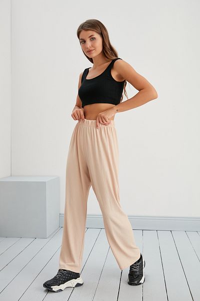 Space Fashion Elastic Waist Palazzo Trousers Summer Comfortable Wide Wrinkled Fabric