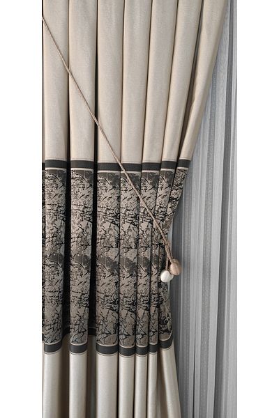 Yuka Panel Background Curtain Cream Brown Single Wing Closely Pleated Jacquard Shiny Patterned 100 X 280