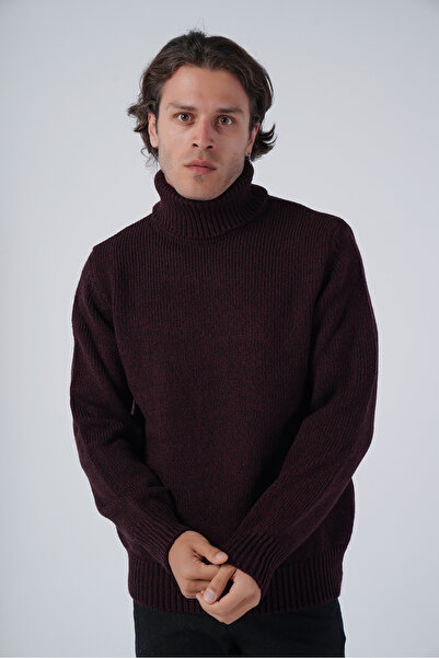 Trist Star Black Men's Plain Single Plate Muline Turtleneck Knitwear Wool Swe...