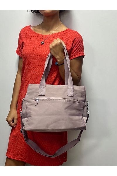 ÇÇS WOMEN'S LILA COLOR CRINKLE FABRIC WATERPROOF MULTI GONZED MEDIUM SHOULDER BAG CROSSBODY 17285 TOTEBAG