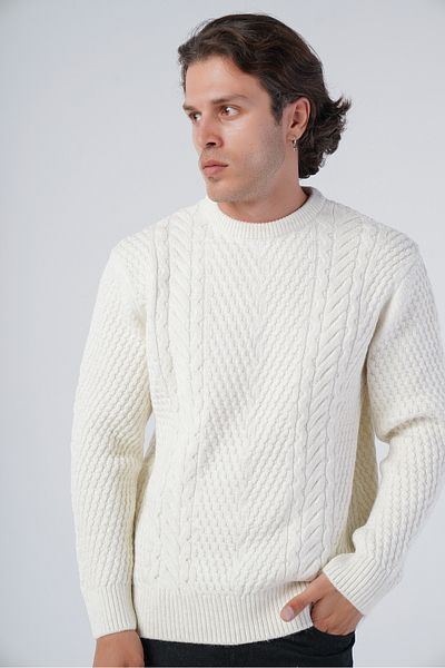 Trist Star Bone Men's Execution Hair Braided Crew Neck Knitwear Wool Sweater