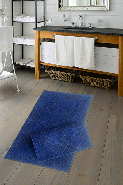 ALANUR طقم مرحاض ويلسوفت فينتاج بامبو مكون من قطعتين باللون الأزرق الداكن