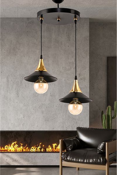 DEDE CHANDELIER WITH DOUBLE EMBUDO TRAY WITH GOLD FUNNLE JAPANESE HAT