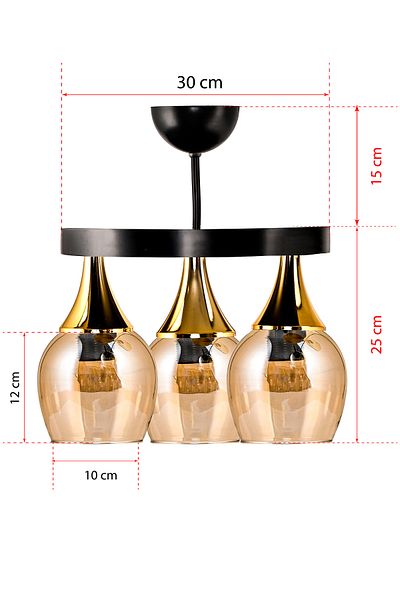 DEDE TRIPLE EMBUDO TRAY CHANDELIER WITH GOLD FUNNLE HONEY GLASS