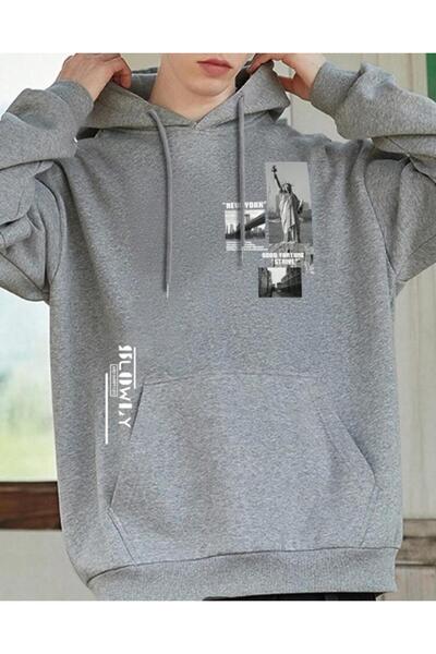 SELENA BUTİK Φούτερ με στάμπα γκρι γλυπτικής μεγάλου μεγέθους Unisex