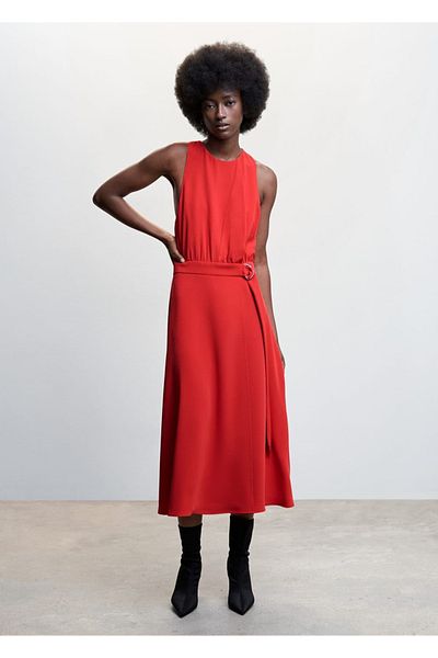 MANGO Woman Detailné šaty s opaskom