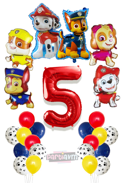 PARTİAVM مجموعة بالونات باو باترول ذات الأرقام الحمراء، بالون عيد ميلاد سعيد ...