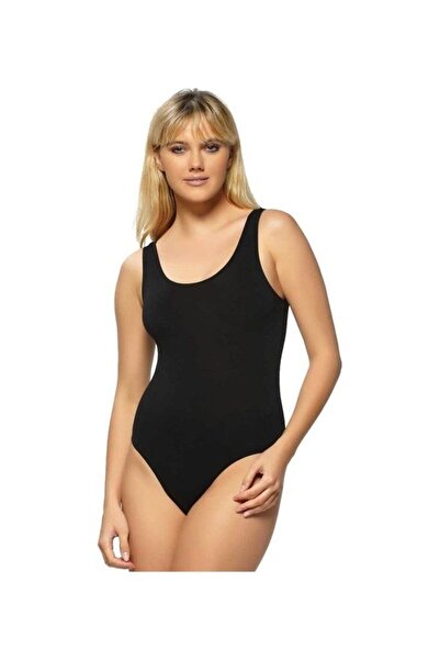 GÜMÜŞ Body negru cu bretele late pentru femei, cu închidere tip capsă