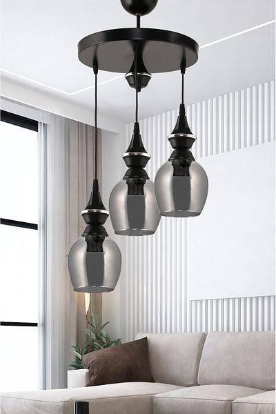 DEDE TRIPLE PERA PENDANT LIGHT CHANDELIER WITH SMOKED GLASS