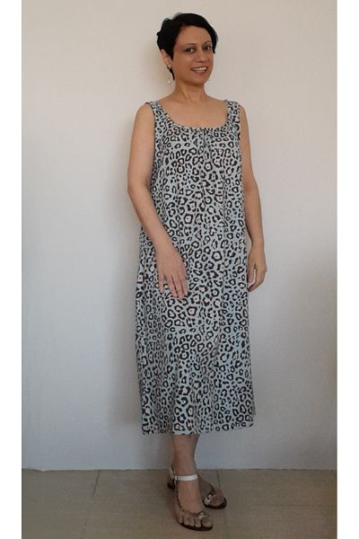 Mertcan Butik Front and back drawstring leopard print combed cotton dress