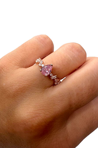 Natural Jewelleryy Kadın 925 Ayar Bagetli Pembe Kuvars Rose Altın Kaplama Güm...