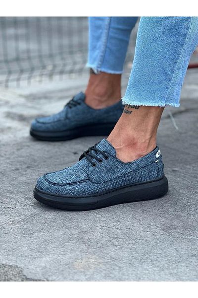 Paolo Zaccardi P503 Pantofi sport clasici pentru bărbați, cu șireturi, cu talpă ortopedică înaltă/groasă, ST bleumarin