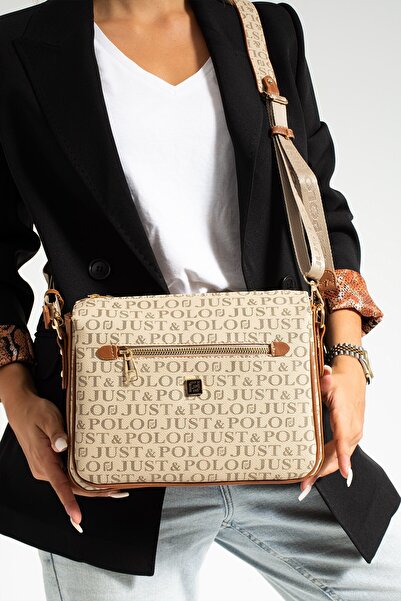 Just Polo حقيبة كروس نسائية من مينك تان مكونة من 3 أقسام مقاس 29 × 20 سم PB2068