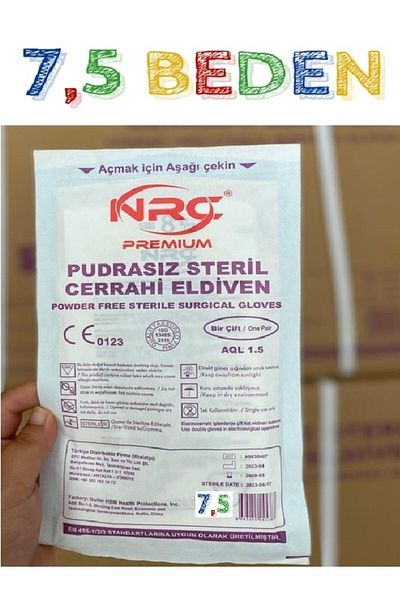 NRC قفازات لاتكس معقمة مسحوقة للجراحة 7 أزواج مقاس 7.5