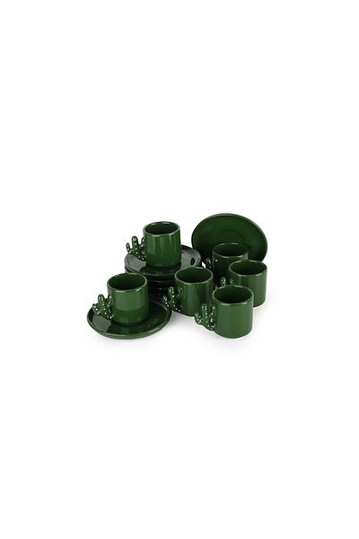 Akkoyunlu home Cactus Coffee Cup Set for 6 Persons Handmade Turkish Coffee Cup Luxury Ceramic 90 Ml