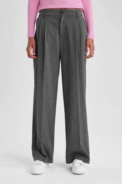 DeFacto Široká noha dvojitá kapsa Kalhoty standardní délky s vysokým pasem B0893ax23au