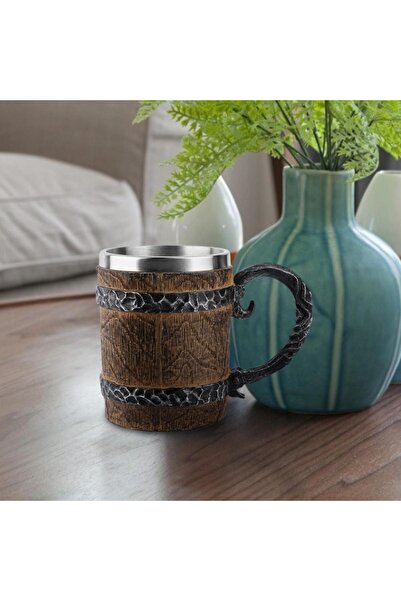 hediyeconcepti Viking Wooden Style Vintage 450ml Embossed Mug Cup