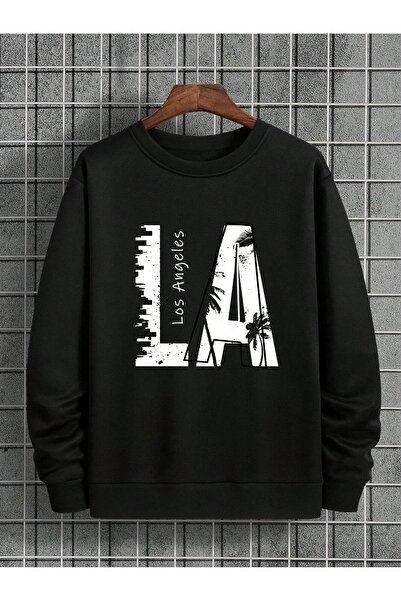 Mythologie Світшот La Los Angeles - Чорний світшот оверсайз з принтом, комір-стійка