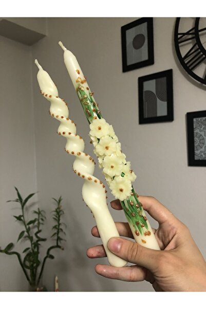 Elif Design 2’li kabartmalı çiçekli şamdan mumu seti burgu ve boyutlu şamdan ...