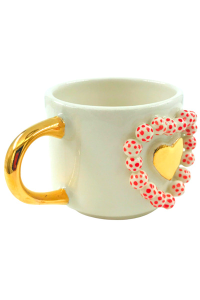 Monako Limited Edition 24 Carat Gold Embroidered Heart Ball Embossed Turkish Coffee Cup