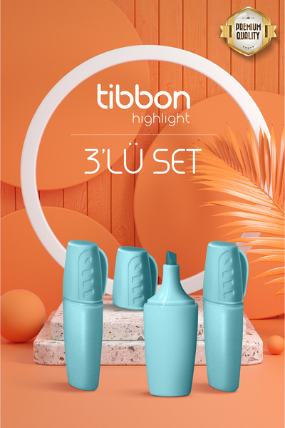 Tibbon Highlight Fosforlu Kalem 3 Lü Set Mavi 123