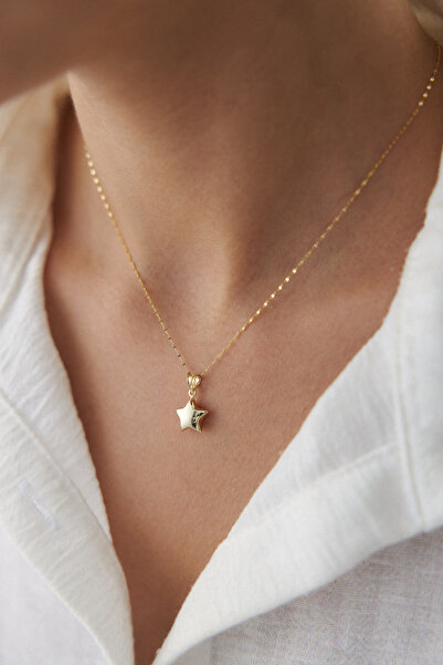 YAVUZ KUYUMCULUK 14 Ayar Altın Üç Boyutlu Yıldız Kolye