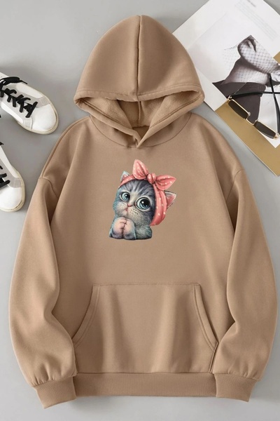 Trend Sizde Hanorac unisex cu imprimeu cu pisici drăguțe