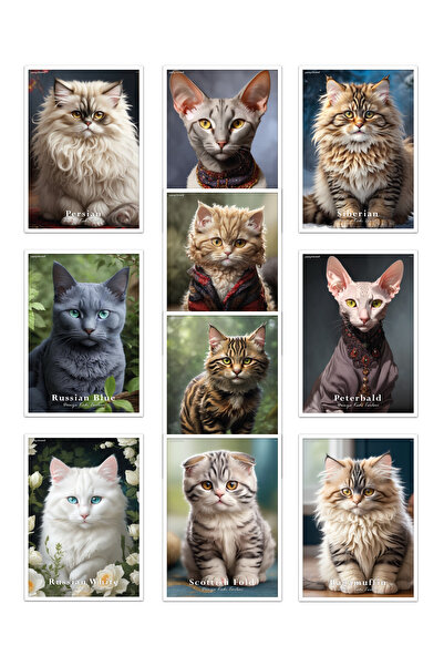 YAPAY ZEKA SANAT Τύποι γατών στον κόσμο 10 Αφίσες τοίχου «μεγάλου μεγέθους»