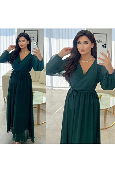 CİXAPLE فستان شيفون بأكمام بالون مستقيم