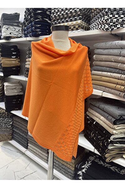 nazipek Pamuklu Akrilik Örme Desenli Yüksek Kalite Turuncu Şal 180x80cm 240gr...