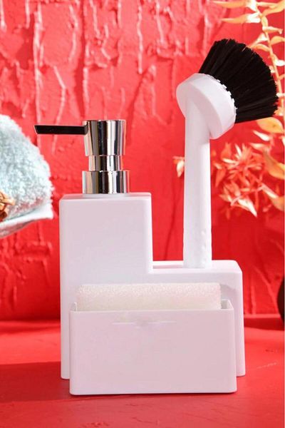 emir home shop Kitchen And Bathroom Set Countertop Liquid Soap Dispenser Soft Silicone Brush And Sponge Holder Set